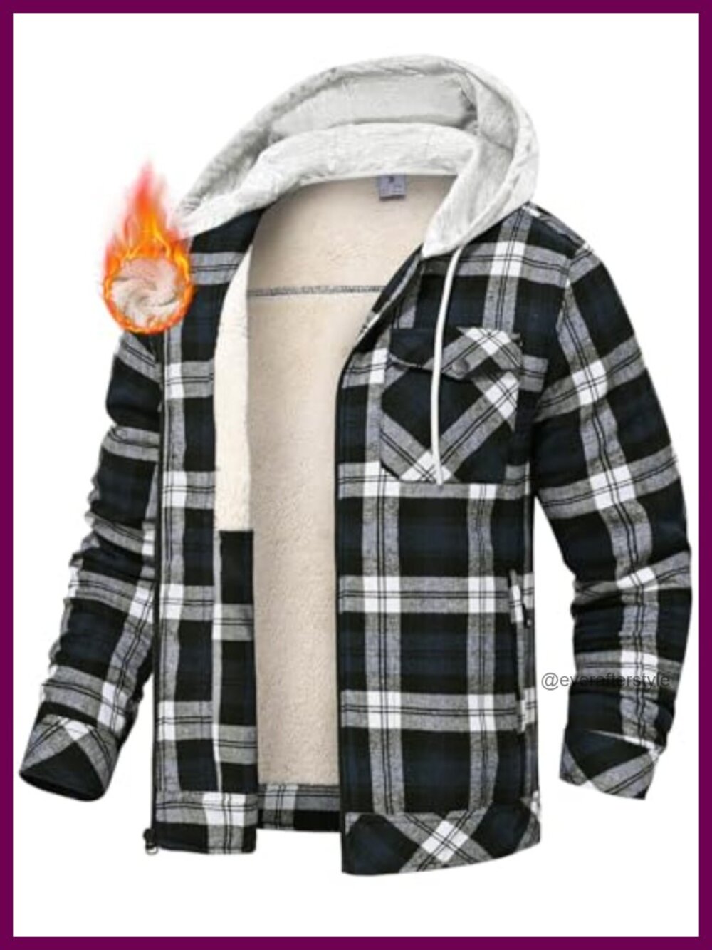 Men's Flannel Shirt Jacket Fleece Lined Plaid Sherpa Full Zip Winter Hoodie